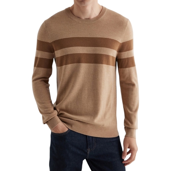 Express Men's Merino Wool Sweater Size XL Brown Striped Crew Neck - Picture 1 of 5